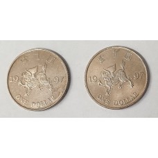 HONG KONG 1997 . ONE 1 DOLLAR COINS . 2x COMMEMORATIVE COINS . UNCIRCULATED